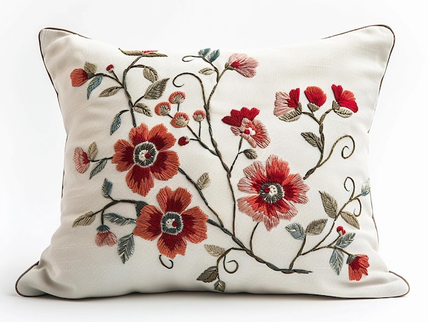 haftowana poduszka z kwiatami